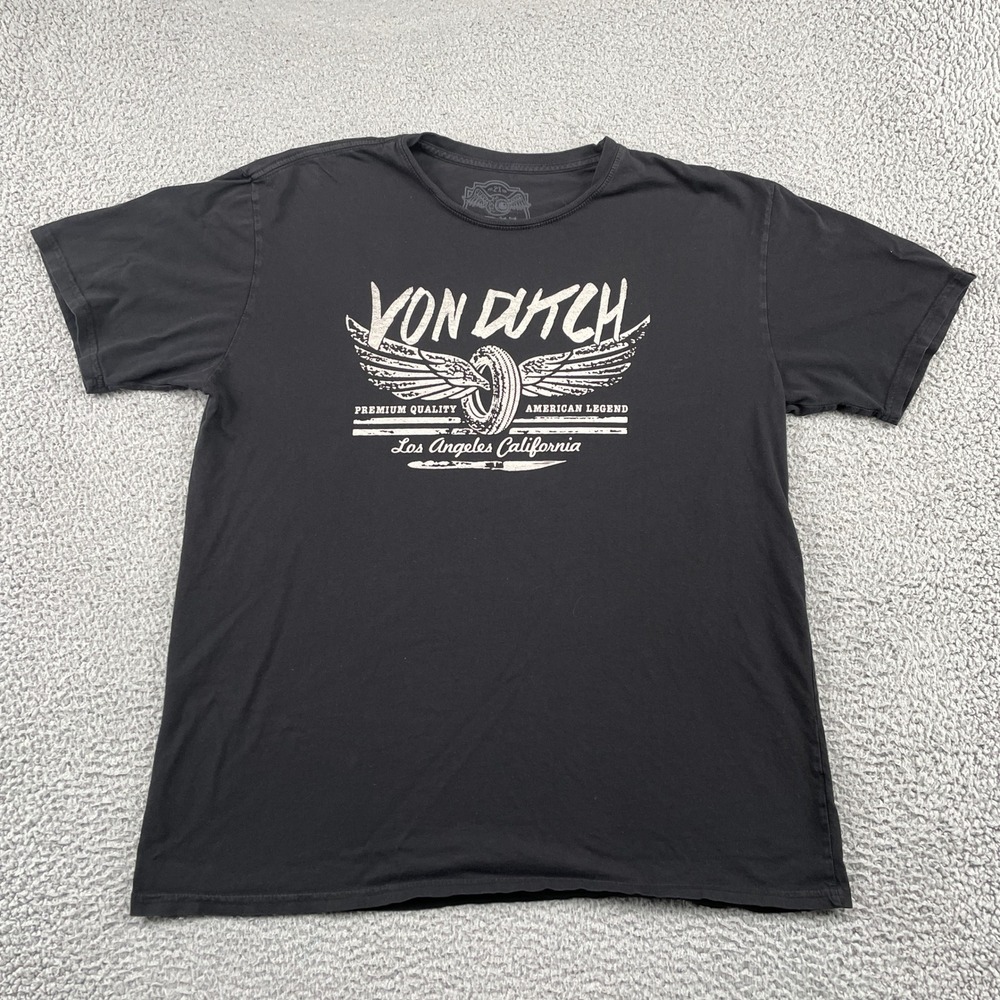 Von Dutch T-Shirt Mens 2X Black Los Angeles California Graphic Tee Short Sleeve